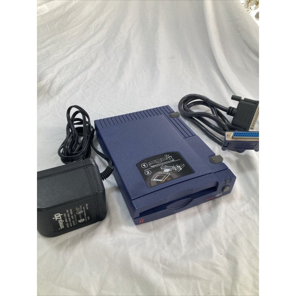 Iomega Zip 100 Parallel Port External Disk Drive Z100P2 With Adapter Cord Tested